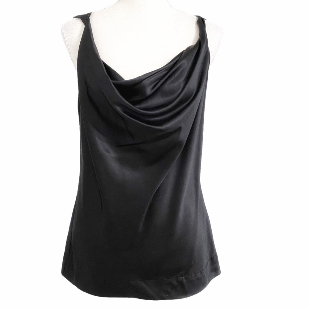 DKNY BLACK SILK BLEND COWL NECK FORMAL TANK TOP - 4